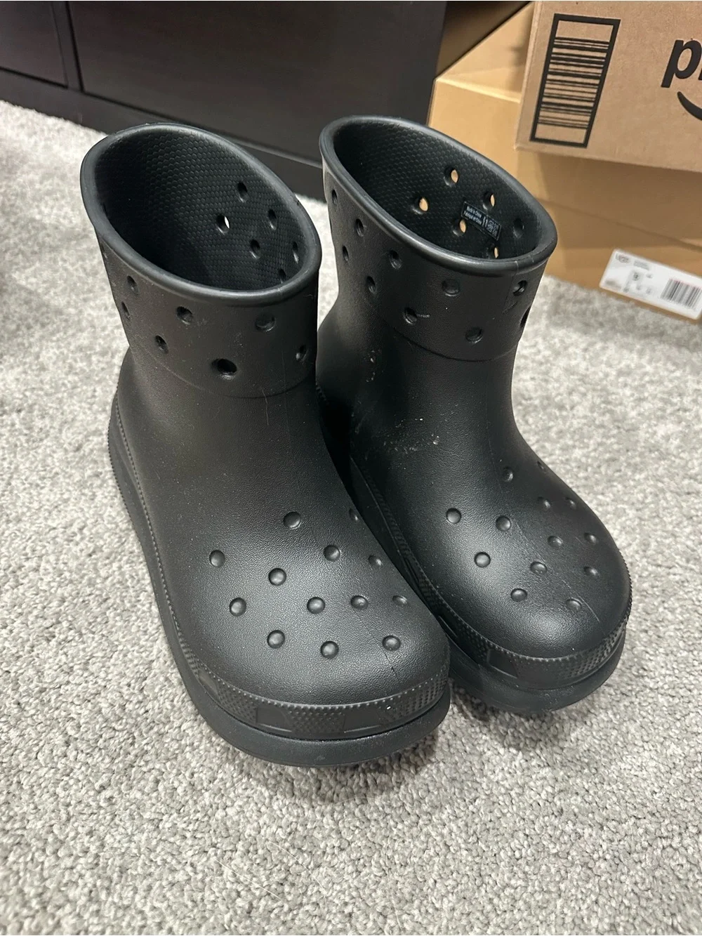 CROCS Women's Black Platform Ankle Rain Boots - Slip-On Waterproof